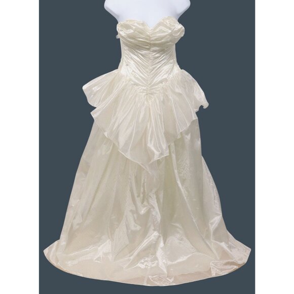 Dresses & Skirts - Vtg 80s Zum Zum Ivory & Gold XXS Strapless Long Prom Party Wedding Dress ILGWU